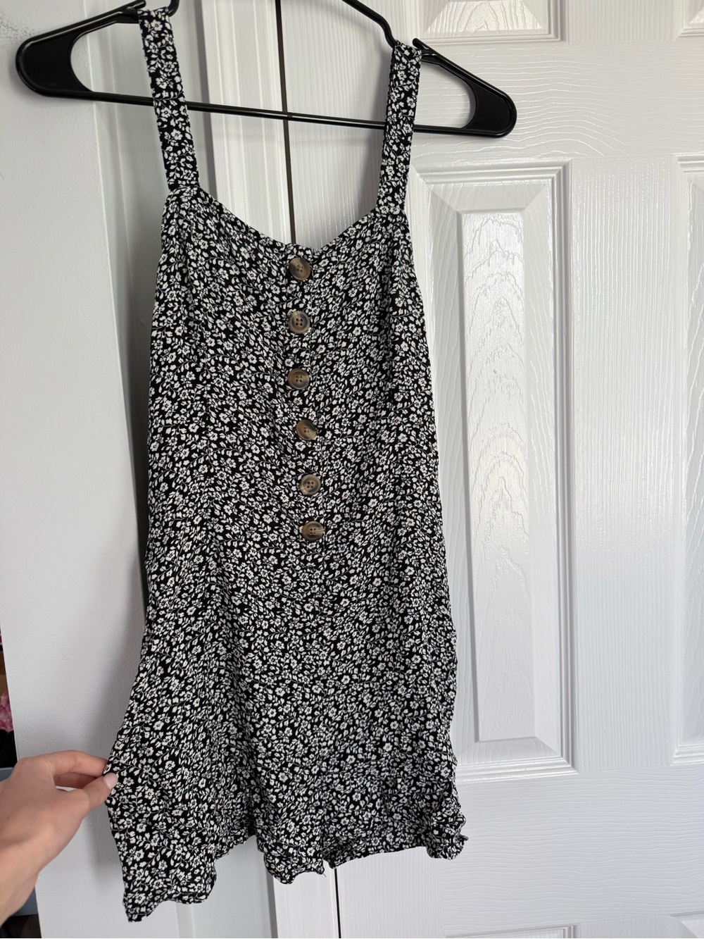 American Eagle Outfitters Black & White Floral Button Romper